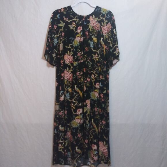GP&J Baker x H&M Midi Shift Bohemian Dress Black Floral Birds Casual Size L - Picture 9 of 10
